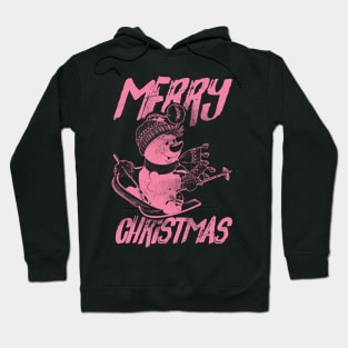 Skiing Snowman - Merry Christmas - Pink Hoodie